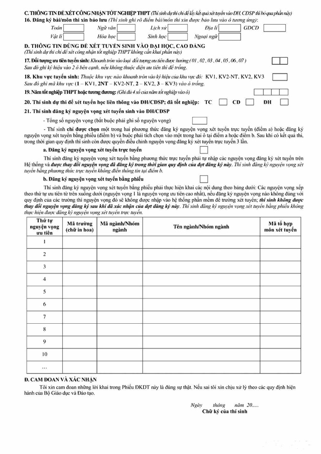 Bộ GD-ĐT công bố mẫu phiếu đăng ký dự thi tốt nghiệp THPT 2021-7