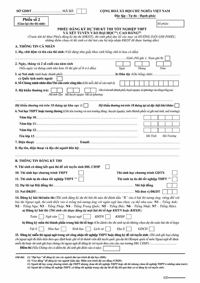 Bộ GD-ĐT công bố mẫu phiếu đăng ký dự thi tốt nghiệp THPT 2021-8