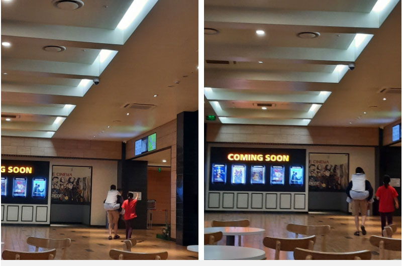 Xúc động hình ảnh con trai cõng bố già đến rạp chiếu phim: Ba ngồi đây nghỉ để con đi mua vé-1