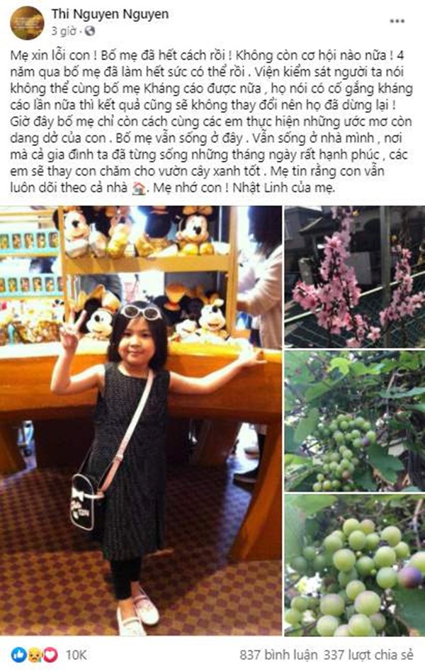 Chia sẻ xót xa của mẹ bé Nhật Linh khi vụ án không còn cơ hội kháng cáo: Xin lỗi con! Bố mẹ đã hết cách rồi-1