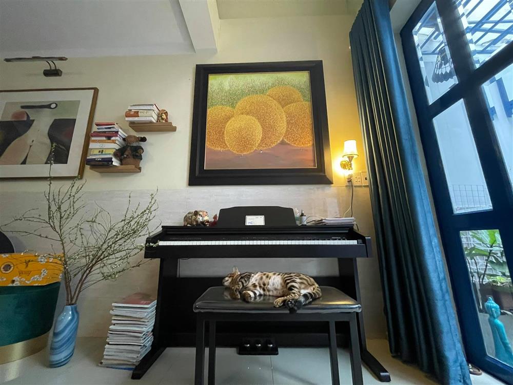 Uyên Linh khoe nhà tối giản toàn tranh với mèo bình yên vô cùng-5