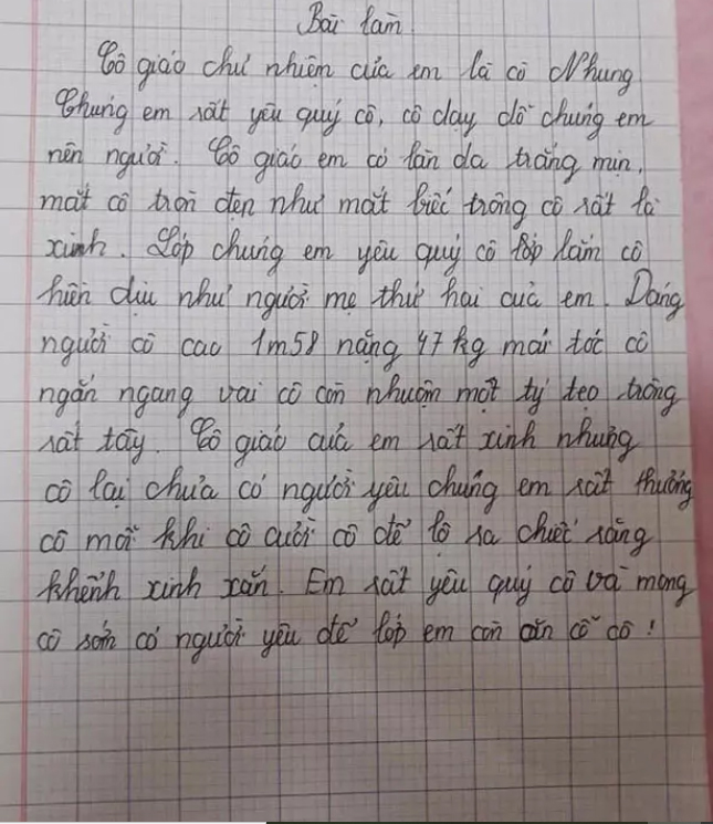 Học sinh làm văn tả cô giáo thật từng chi tiết, đọc ngượng chín mặt-1