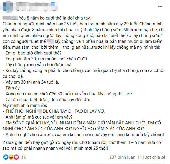 Yêu 8 năm vẫn chưa muốn cưới, cô gái 25 tuổi còn trách bạn trai không nghĩ cho cảm xúc của mình: Chờ 8 năm rồi, chờ thêm 4 – 5 năm nữa có sao...”-2