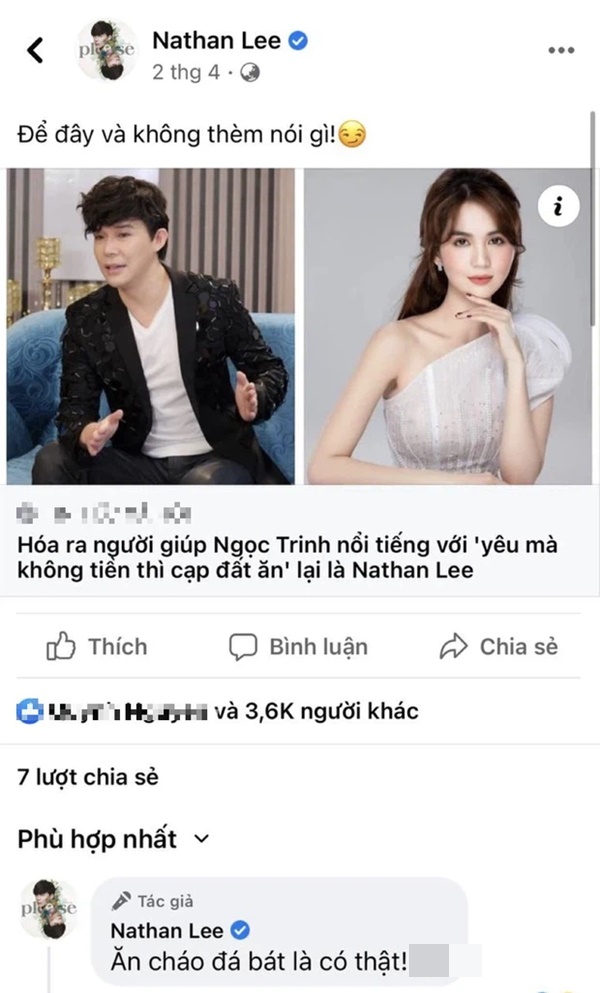 Nathan Lee đưa hẳn bài viết về Ngọc Trinh và ám chỉ ăn cháo đá bát, gây phẫn nộ vì hành động trái ngược hẳn với lời nói-1