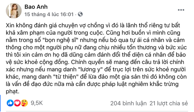 Bảo Anh phản hồi về status nghi nhắn nhủ tới vợ Dũng lò vôi”, nói rõ lý do không lên tiếng thay cho NS Hoài Linh-4