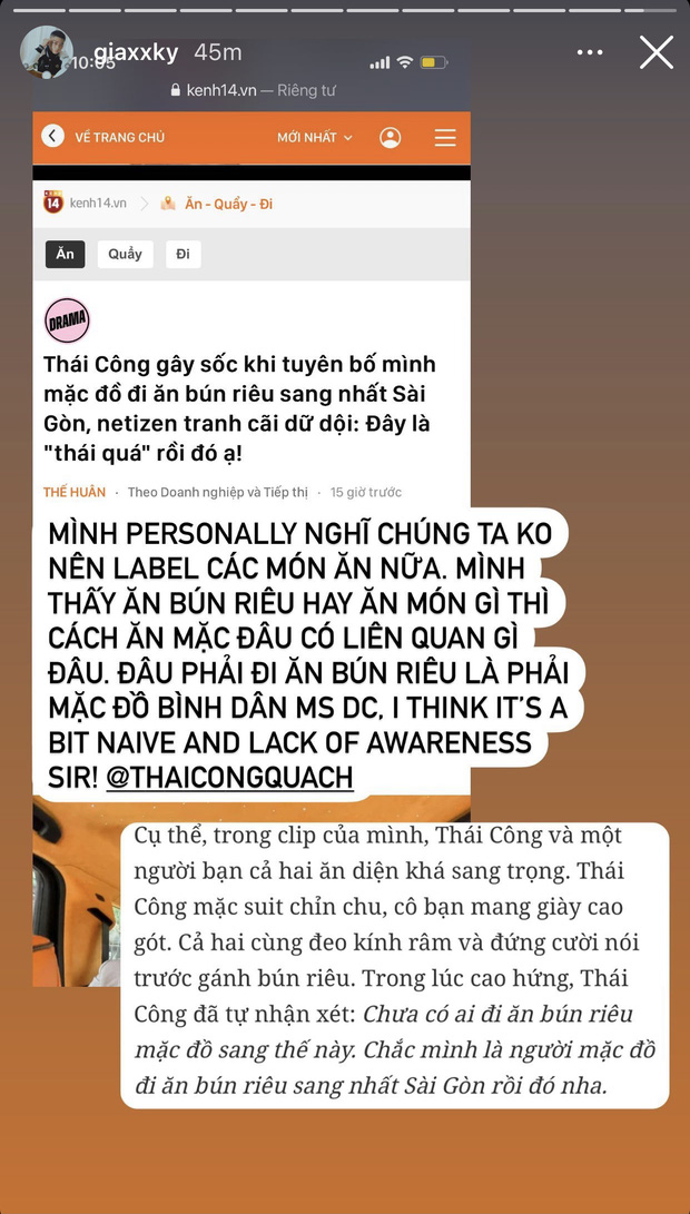Thái Công nhận mặc đồ đi ăn bún riêu sang nhất Sài Gòn, Gia Kỳ gây tranh cãi khi nói thẳng: Vậy là hơi ngây thơ và thiếu nhận thức đó chú ơi”-2