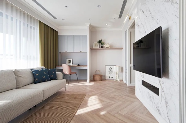 Căn hộ rộng 99m2 mang màu trà sữa + xám xanh nhạt sang trọng, lịch lãm tột bậc, nhiều không gian thoáng đãng tha hồ nghỉ ngơi-15