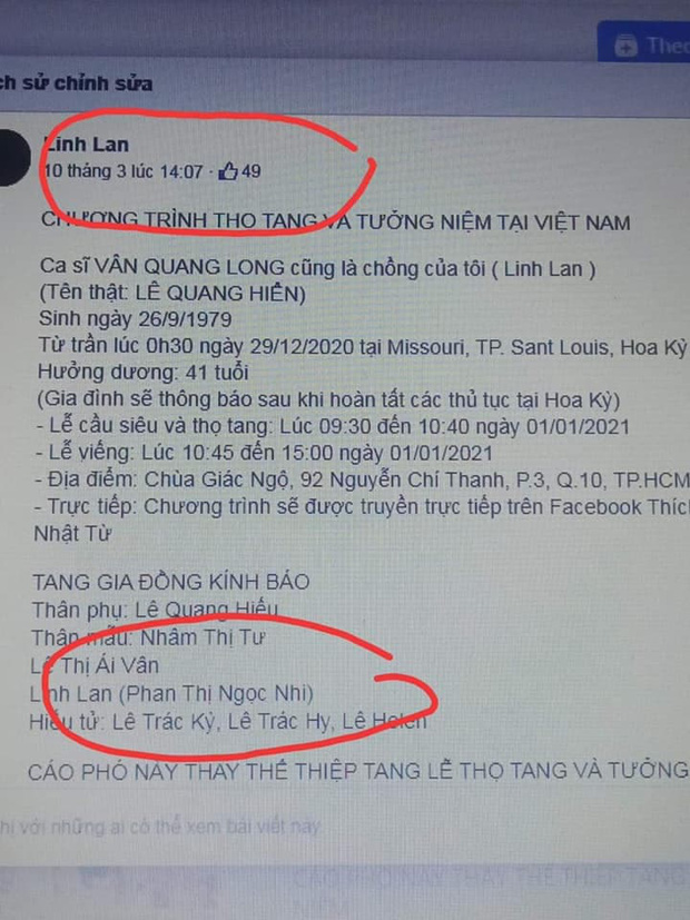 Bố mẹ Vân Quang Long liên hệ công an xác minh nhân thân Linh Lan là giả mạo, khẳng định cố NS có vợ chính thức tại Mỹ-2