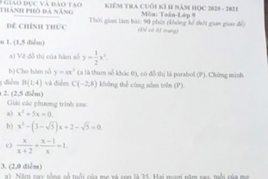 Nghi vấn lộ đề kiểm tra môn Toán lớp 9 ở Đà Nẵng