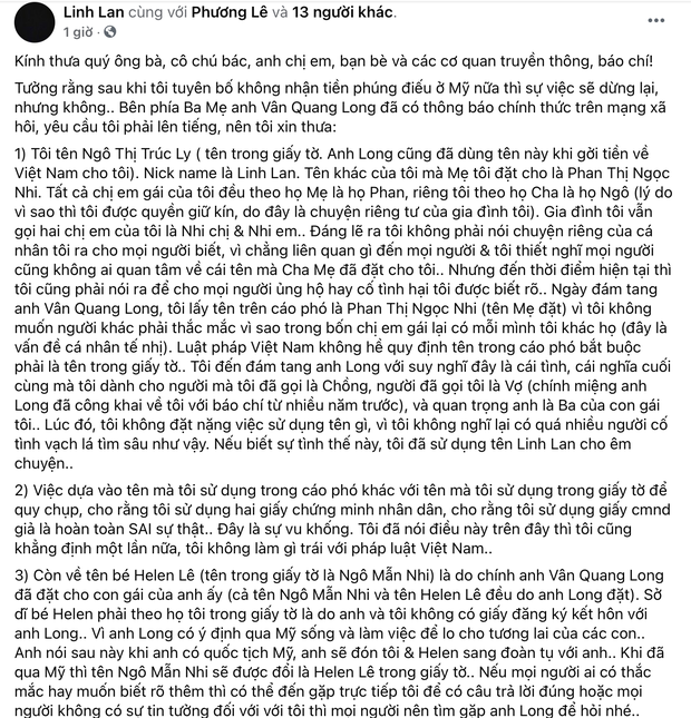 Linh Lan đáp trả bố mẹ Vân Quang Long: Làm rõ nghi án dùng tên giả và hé lộ số tiền 647 triệu cố NS nợ mẹ ruột của cô-1