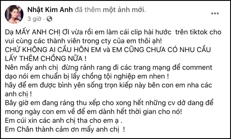 Nhật Kim Anh nói rõ về tin đồn được Titi cầu hôn, khẳng định chưa có nhu cầu lấy thêm chồng-1