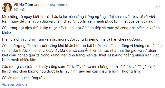 Võ Hạ Trâm đau lòng chia sẻ cuộc sống của mẹ chồng tại quê nhà khi Covid-19 biến Ấn Độ thành địa ngục trần gian”-1