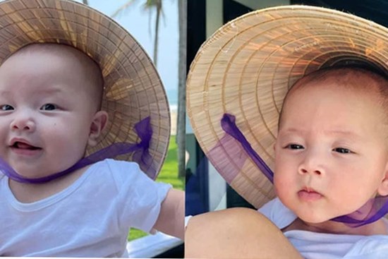 Biểu cảm hài hước của Leon và Lisa khi được mẹ Hồ Ngọc Hà cho đội nón lá