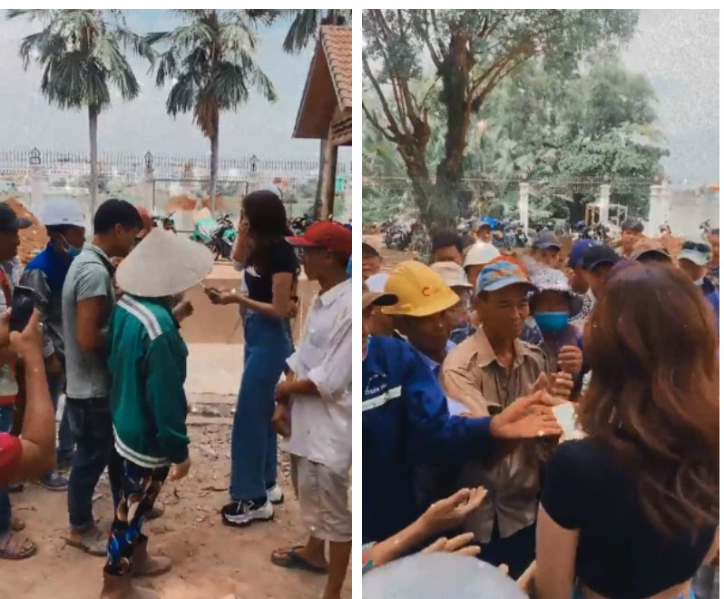 Ngọc Trinh đi Rolls Royce, đeo đồng hồ tiền tỷ đến khảo sát xây dựng lâu đài 1800m2, sốc nhất là cầm cả xấp tiền phát cho công nhân-2