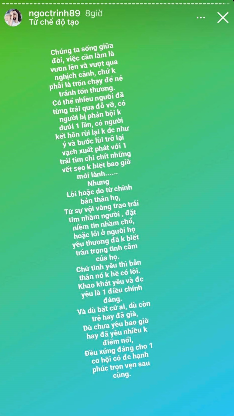ngọc trinh bất thần san sẻ tâm trạng chuyện bị phản bội giữa đêm khuya: Lỗi do chính họ... khi vội vàng trao trái tim nhầm người-1