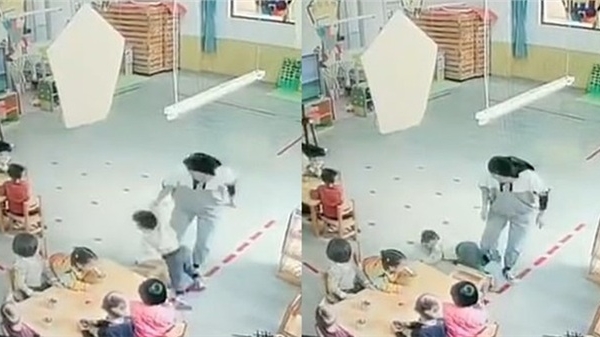 Clip: Cô giáo mầm non đánh, dúi đầu bé gái ngã ngửa ra sàn gây phẫn nộ-2