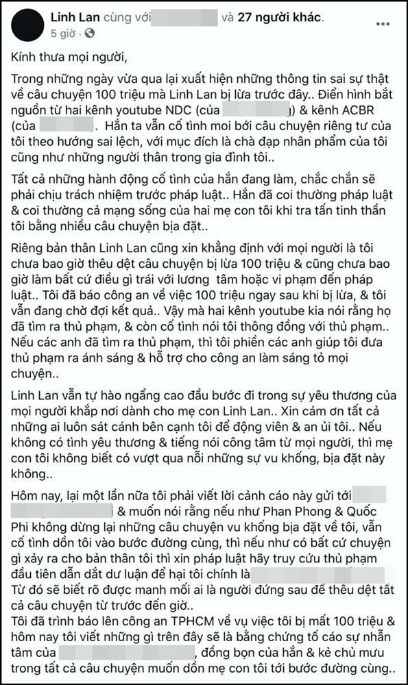 Bị tố lừa đảo 100 triệu chi phí tang lễ NS Vân Quang Long, Linh Lan tuyên bố: Đã báo công an và đang đợi kết quả-3