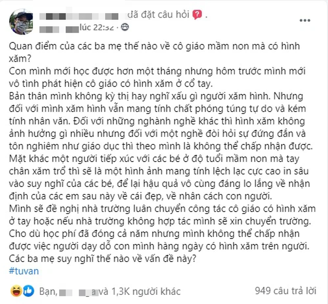 Ông bố đòi nhà trường luân chuyển cô giáo vì có hình xăm khiến dân tình nổ ra tranh cãi dữ dội-1