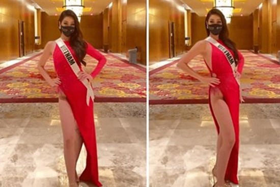 Diện đầm xẻ hiểm, Khánh Vân catwalk xoay 1 cú lộ luôn điểm nhạy cảm