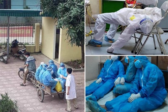Hình ảnh xúc động trong ngày có tới 129 ca mắc COVID-19 mới: Nhân viên y tế kiệt sức ngủ gục tại chỗ, tình nguyện viên ngồi xe kéo ra 