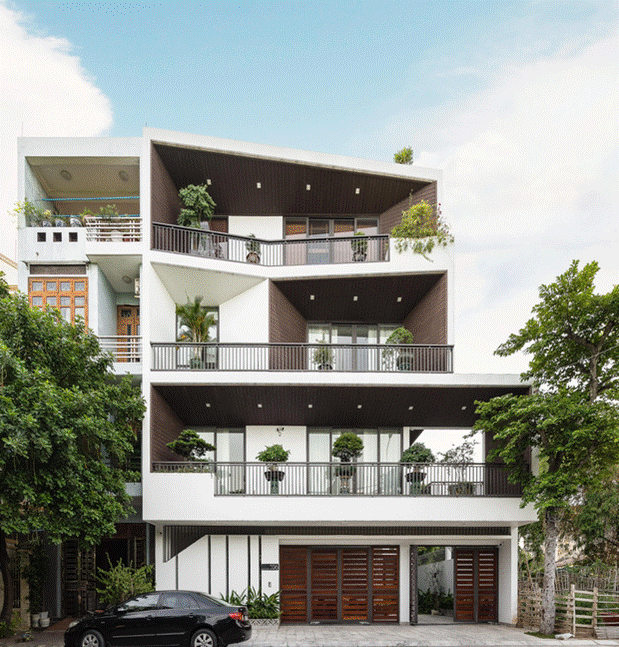Căn nhà 4 tầng nổi bật ở cuối ngõ, thiết kế táo bạo với ban công hình phễu-1