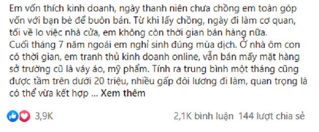 Cô vợ bán hàng online thu nhập 20 triệu/tháng vẫn bị chồng chê não ngắn và phản ứng căng đét sau đó hút 2,1k bình luận-1