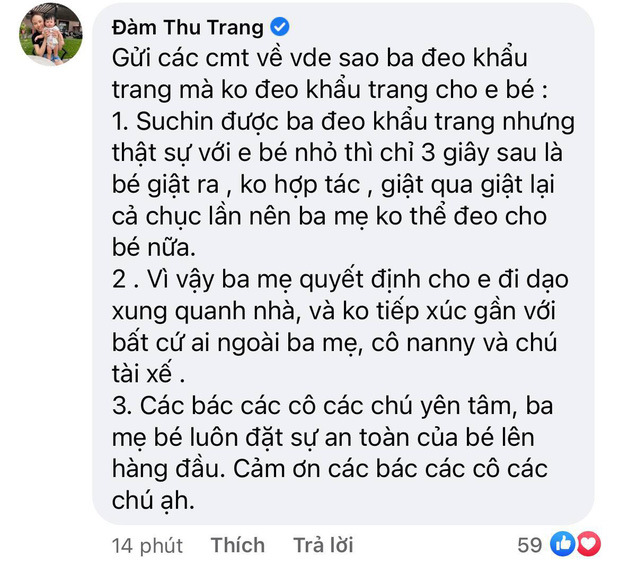 Cường Đô La bị nhắc nhở vì không đeo khẩu trang cho ái nữ giữa mùa dịch Covid-19, Đàm Thu Trang giải thích liệu có hợp lý?-2