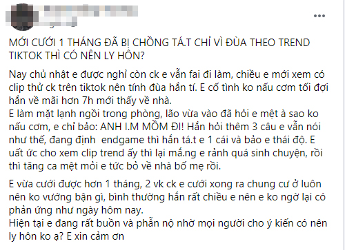 Theo trend Tiktok quá đà, cô vợ bị chồng cho ăn… tát dù mới cưới một tháng-1