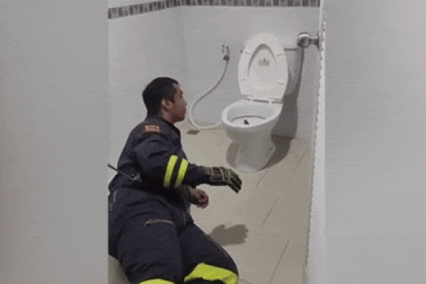 Tá hỏa phát hiện trăn khủng 'núp' trong bồn cầu nhà vệ sinh