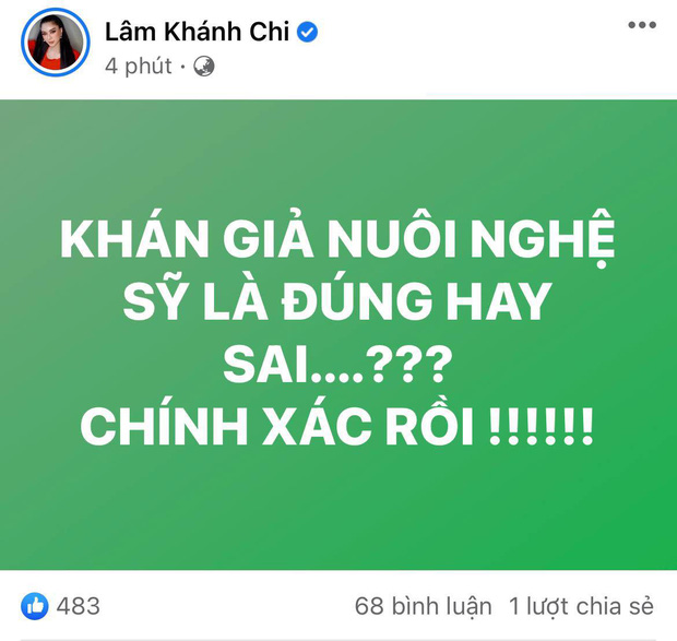 Lâm Khánh Chi nhập cuộc khẩu chiến khán giả nuôi nghệ sĩ của bà Phương Hằng, nói gì mà trong 5 phút sửa tới 4 lần?-1