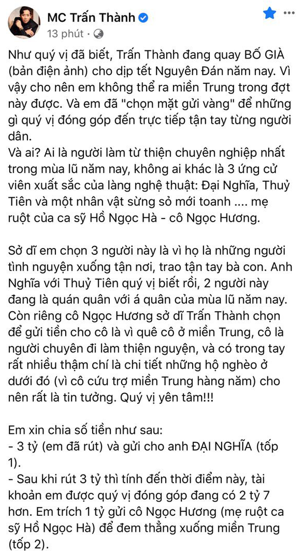 Đại diện Thuỷ Tiên nói gì về nghi vấn số tiền 4,3 tỷ đồng Trấn Thành chuyển khoản?-2