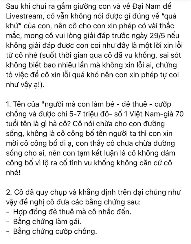 Bị đại gia Phương Hằng bóc” loạt thông tin gây sốc, Vy Oanh lên tiếng đáp trả và yêu cầu bằng chứng cụ thể trước 29/5-3