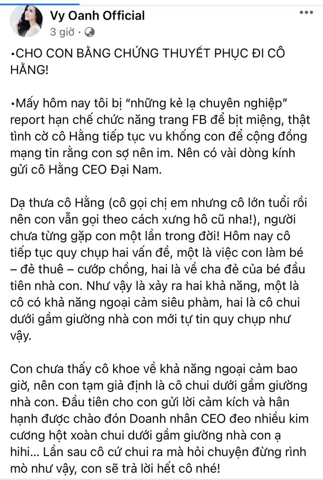 Bị đại gia Phương Hằng bóc” loạt thông tin gây sốc, Vy Oanh lên tiếng đáp trả và yêu cầu bằng chứng cụ thể trước 29/5-2