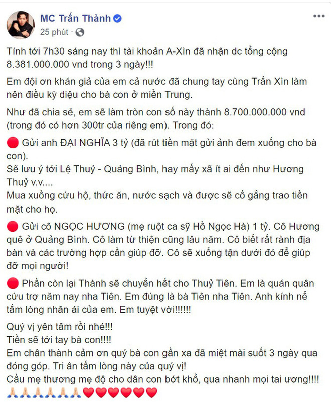 Điểm bất thường: Không lẽ 6 tháng trước, Trấn Thành không báo cho Thuỷ Tiên đã chuyển 4,3 tỷ đồng từ thiện?-1