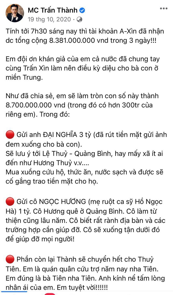Vì sao Trấn Thành giải ngân 3,3 tỷ đồng từ thiện chậm 2 tháng?-3