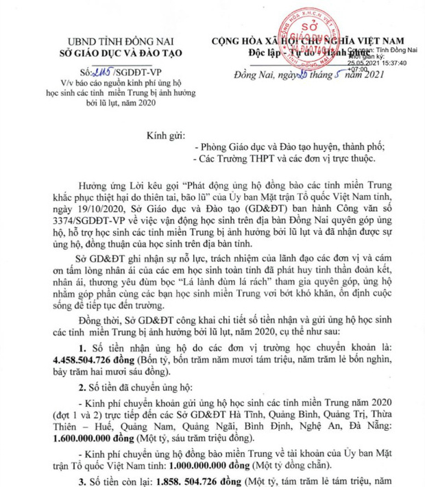 Giữa lùm xùm Hoài Linh, Trấn Thành, một Sở GD-ĐT công khai việc thu chi tiền ủng hộ lũ lụt-1