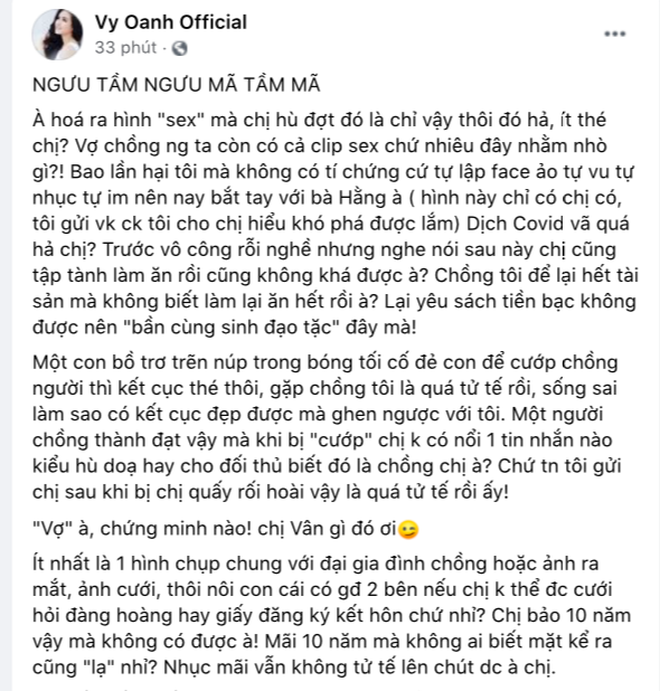 Vy Oanh lên tiếng căng đét trước tin đồn lộ ảnh sex, gọi thẳng tên vợ cũ của ông xã đại gia, Hoa hậu Thu Hoài và bà Hằng đối chất-1