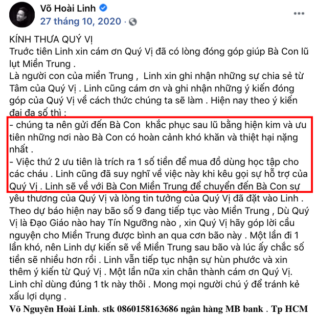Trong thời gian kêu gọi, NS Hoài Linh từng thông báo chưa thể đi cứu trợ miền Trung ngay vì một lý do-2