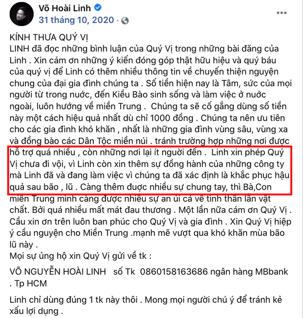 Trong thời gian kêu gọi, NS Hoài Linh từng thông báo chưa thể đi cứu trợ miền Trung ngay vì một lý do-3