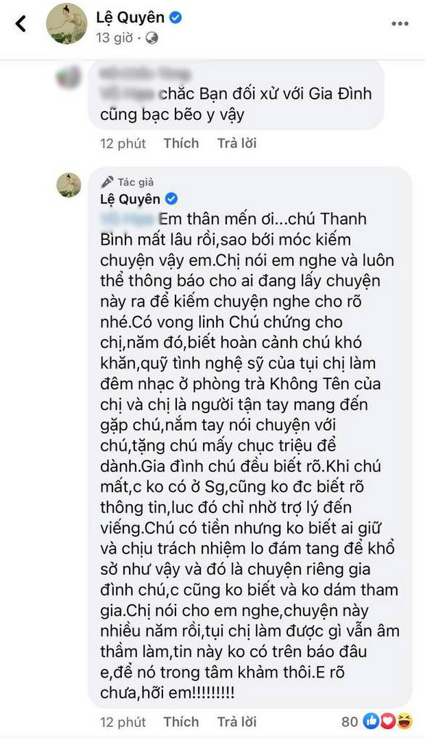 Bị nói vô ơn với cố nhạc sĩ Thanh Bình, Lệ Quyên đanh thép đáp trả khiến netizen cứng họng phải làm ngay điều này?-2