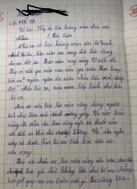 Cười xỉu với bài văn tả bác hàng xóm của cậu bé cấp 1: Xứng đáng là bài văn gây thù chuốc oán từ nhà ra ngõ!-1
