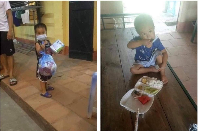Hình ảnh bé trai 3 tuổi lủi thủi một mình tự ăn, tự chơi trong khu cách ly khiến nhiều người rơi nước mắt và câu chuyện phía sau-1