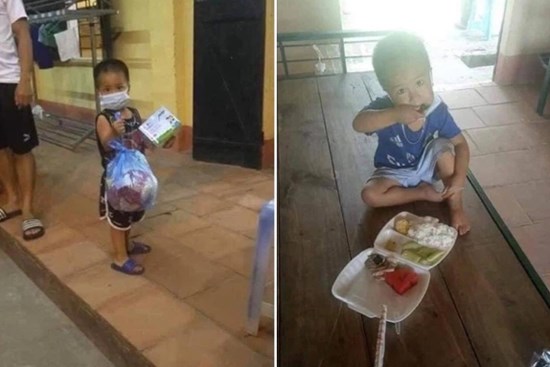 Hình ảnh bé trai 3 tuổi lủi thủi một mình tự ăn, tự chơi trong khu cách ly khiến nhiều người rơi nước mắt và câu chuyện phía sau