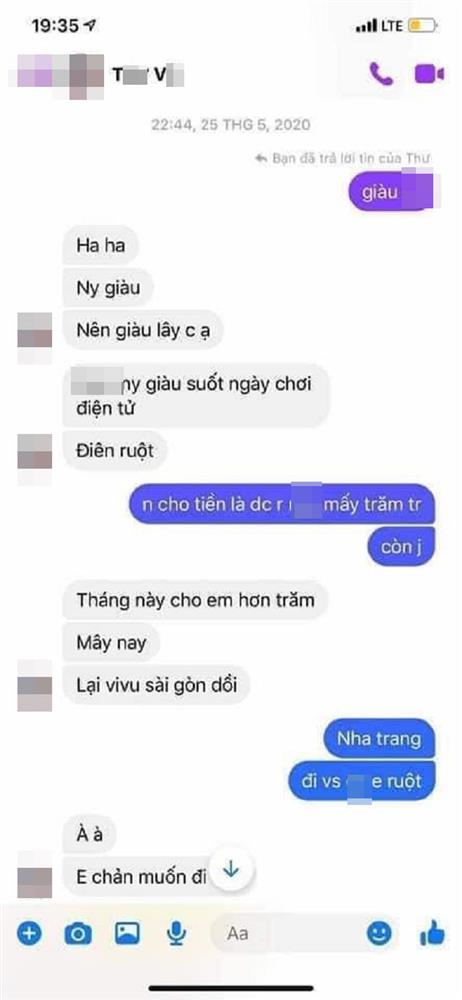 Lan truyền đoạn chat hot girl đóng Về nhà đi con bị lộ clip nóng” khoe được người yêu cho trăm triệu/tháng tiêu vặt, vi vu Sài Gòn: Người yêu giàu, nên giàu lây chị ạ?-1