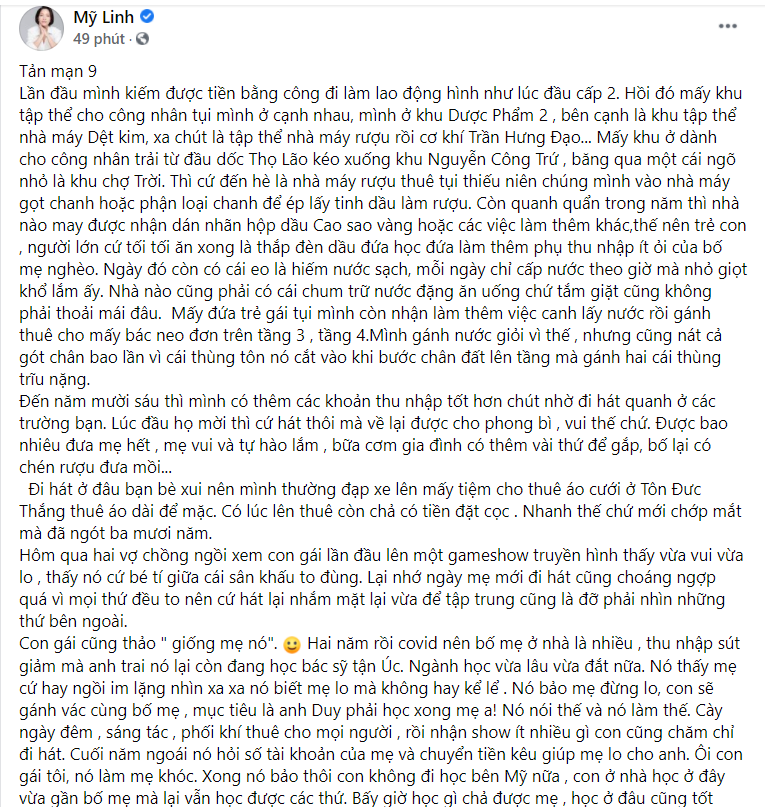 Diva Mỹ Linh tiết lộ xúc động về con gái út: Đi làm ngày đêm để phụ giúp bố mẹ nuôi anh trai du học, tính bướng nhưng hiểu chuyện-1