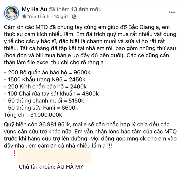 Giữa loạt drama ồn ào chuyện từ thiện, Âu Hà My công khai luôn hoá đơn: 1 đồng cũng cần minh bạch-2