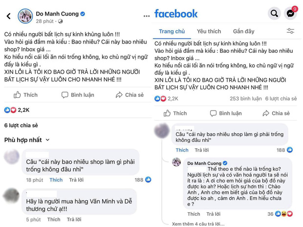 Tranh cãi dữ dội: NTK Đỗ Mạnh Cường đăng status dài bắt bẻ câu chữ, mắng khách bất lịch sự vì 1 câu hỏi Cái này bao nhiêu shop?”-1