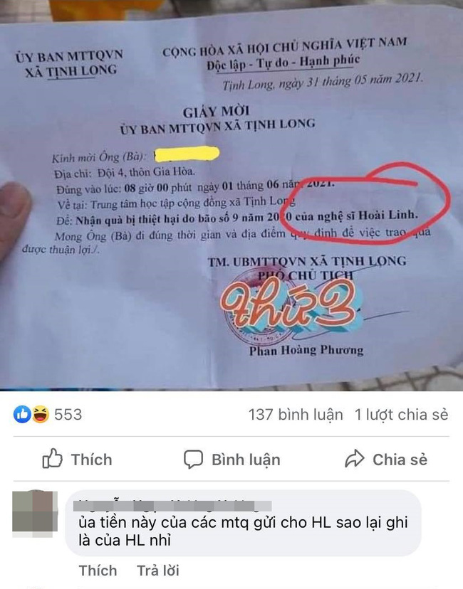 Hoài Linh lại gây tranh cãi trước chi tiết khó hiểu này trong giấy gửi quà từ thiện đến tay người dân miền Trung-1