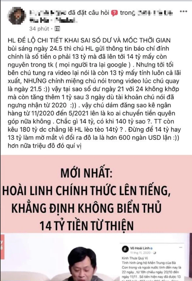 NS Hoài Linh bị netizen tố khai chênh lệch 14,67 tỷ thành 13,7 tỷ tiền từ thiện, thực hư ra sao?-1