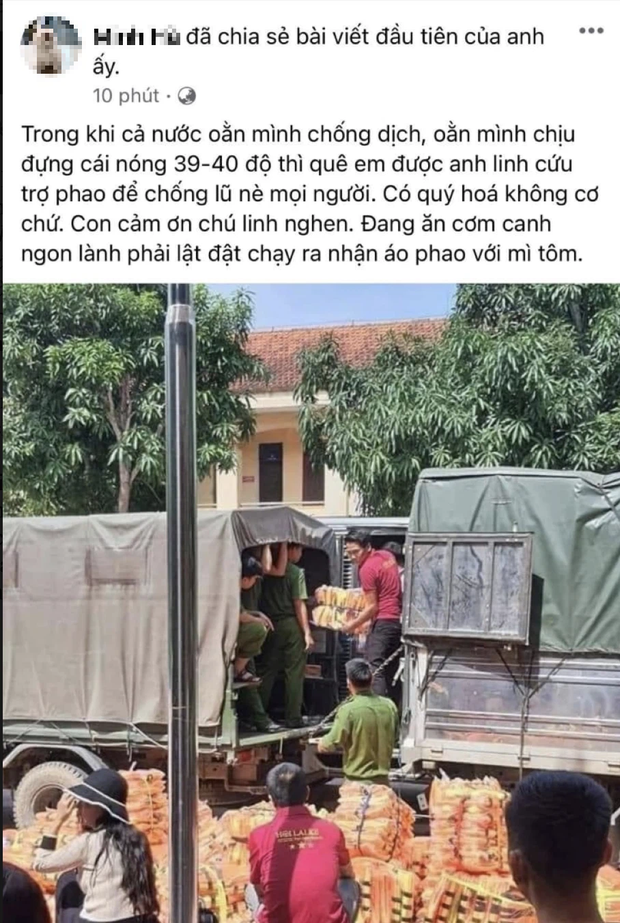 Rầm rộ ảnh đoàn NS Hoài Linh cứu trợ áo phao và mì tôm khi người dân đang chống Covid-19 giữa hè, thực hư ra sao?-1